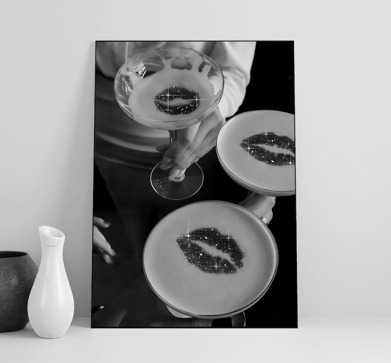 Vintage champagne Glass Print, Black And White, Bar Cart Poster, Cocktail Wall Art, Luxury Poster, Vintage Bar Decor, Digital Download