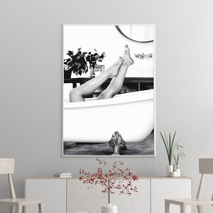 Woman in Bathtub Print, Feminist Poster, Bathroom Wall Art, Black and White, Vintage Photography, Girls Bathroom Decor, Feminine Wall Art
