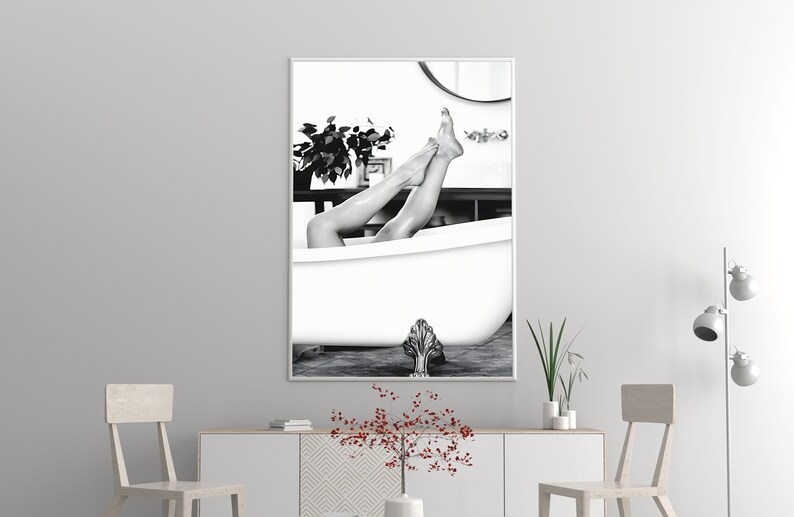 Woman in Bathtub Print, Feminist Poster, Bathroom Wall Art, Black and White, Vintage Photography, Girls Bathroom Decor, Feminine Wall Art