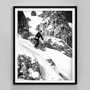 Vintage Ski Photo Print, Black And White, Ski Wall Art, Ski Lodge Print, Retro Ski Poster, Digital Download, Skiing Wall Art, Winter Decor