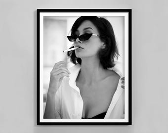 Woman Smoking Print, Black And White, Feminist Poster, Chic Wall Art, Fashion Photography, Vintage Photo, Digital Download, Girl Room Decor