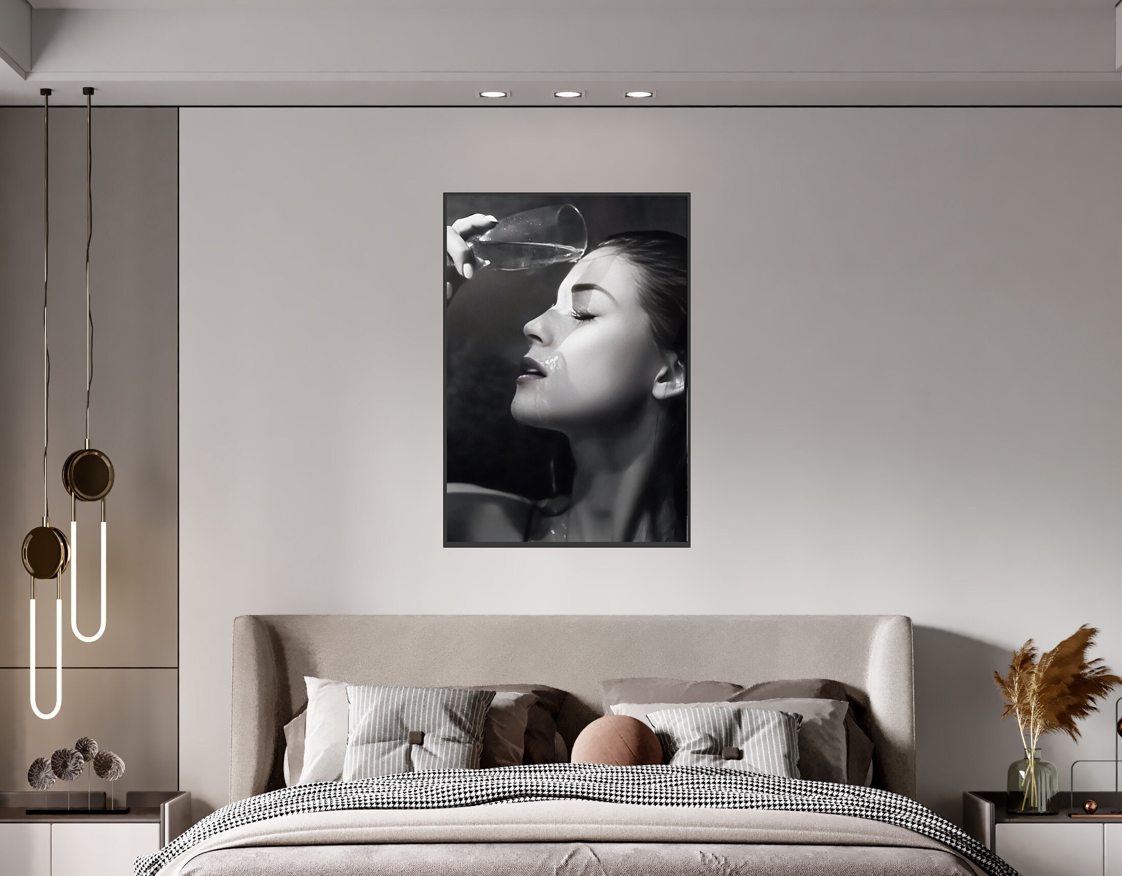 Stampa fotografica vintage in bianco e nero alla moda, stampa artistica da parete su tela, decorazione per soggiorno (SKU2, 30 x 45 cm, con cornice