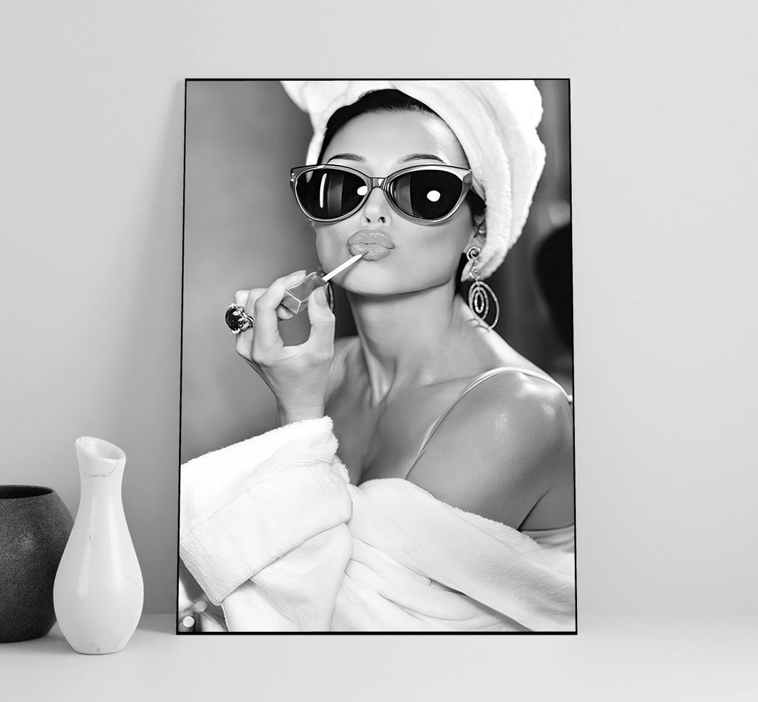 Audrey Hepburn Lipstick Print Black and White Audrey Hepburn Etsy