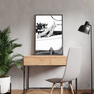Woman in Bathtub Print, Feminist Poster, Bathroom Wall Art, Black and White, Vintage Photography, Girls Bathroom Decor, Feminine Wall Art