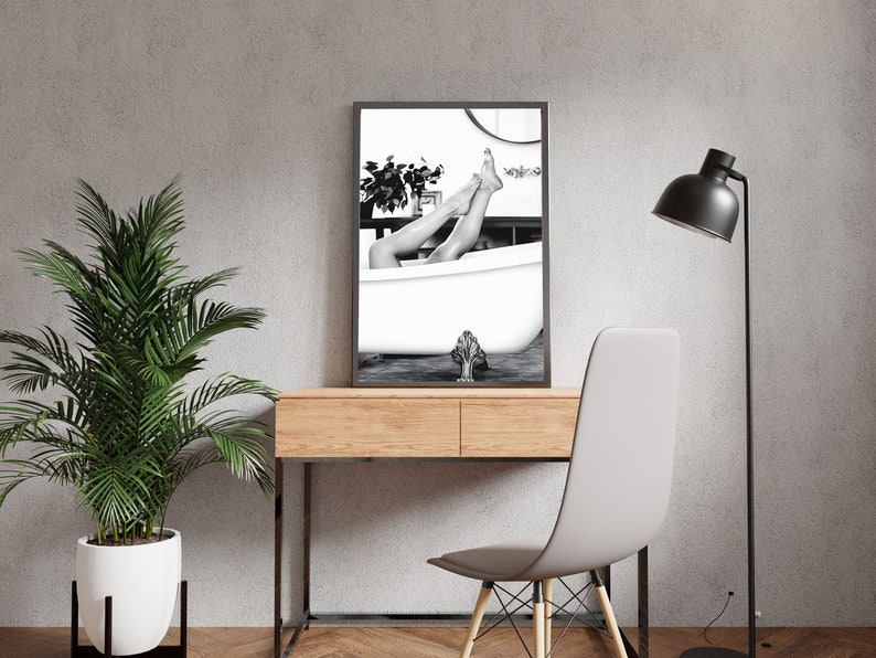 Woman in Bathtub Print, Feminist Poster, Bathroom Wall Art, Black and White, Vintage Photography, Girls Bathroom Decor, Feminine Wall Art