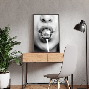 Minimalist Disco Ball Poster, Black And White, Disco Lollipop Print, Trendy Wall Art, Chic Room Decor, Wall Art Disco Ball, Digital Download