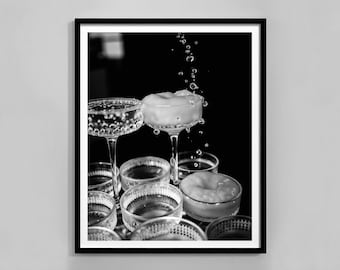 Champagne Print, Black And White, Bar Cart Decor, Alcohol Poster, Cocktail Wall Art, Digital Download, Champagne Tower Poster, Home Bar Art