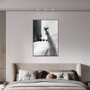 Woman Drinking Wine in Bathtub Poster, Black And White, Feminist Print, Girl Bathroom Decor, Home Bar Decor, Digital Download, Bathtub Art
