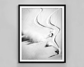 Vintage Skiing Poster, Black And White, Skiing Wall Art, Ski Lodge Decor, Digital Download, Ski Photo Print, Retro Skiing Print, Skiing Art