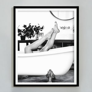 Woman in Bathtub Print, Feminist Poster, Bathroom Wall Art, Black and White, Vintage Photography, Girls Bathroom Decor, Feminine Wall Art