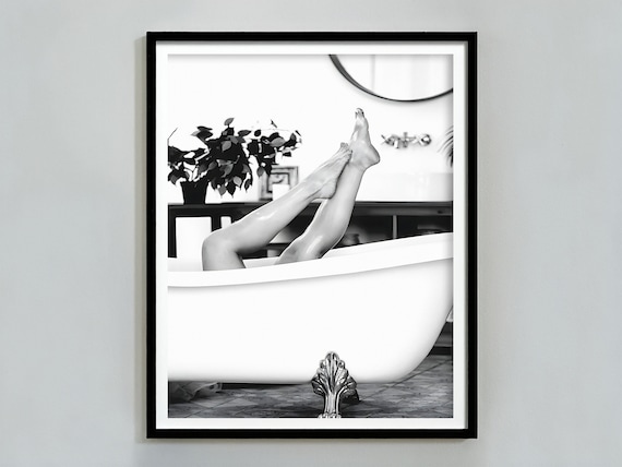 Woman in Bathtub Print, Feminist Poster, Bathroom Wall Art, Black and White, Vintage Photography, Girls Bathroom Decor, Feminine Wall Art
