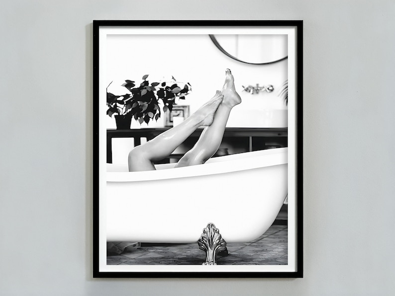 Woman in Bathtub Print, Feminist Poster, Bathroom Wall Art, Black and White, Vintage Photography, Girls Bathroom Decor, Feminine Wall Art