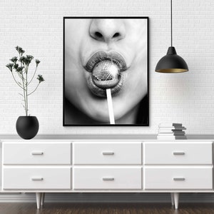 Minimalist Disco Ball Poster, Black And White, Disco Lollipop Print, Trendy Wall Art, Chic Room Decor, Wall Art Disco Ball, Digital Download