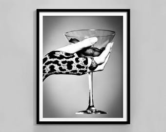Martini Poster, Black And White, Bar Cart Print, Cocktail Poster, Bar Cart Wall Art, Digital Download, Vintage Bar Print, Alcohol Poster