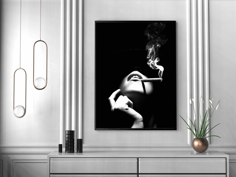 Woman Smoking Print, Black And White, Hypebeast Poster, Fashion Wall Art, Luxury Prints, Digital Download, Trendy Room Decor, Y2k Poster