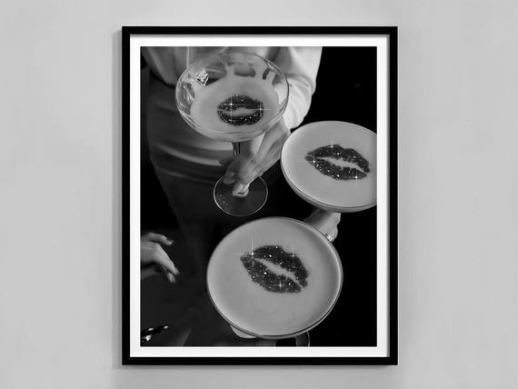 Vintage champagne Glass Print, Black And White, Bar Cart Poster, Cocktail Wall Art, Luxury Poster, Vintage Bar Decor, Digital Download