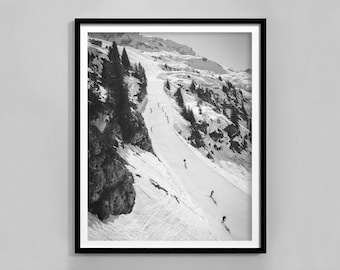 Vintage Ski Poster, Black And White, Skiing Wall Art, Ski Lodge Decor, Ski Photo Print, Digital Download, Retro Ski Poster, Printable Art