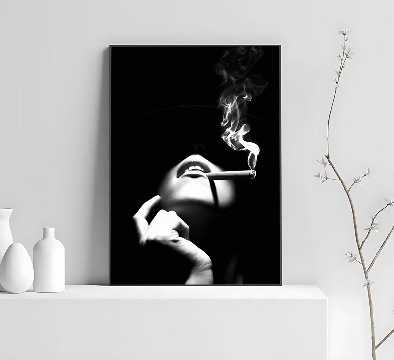 Woman Smoking Print, Black And White, Hypebeast Poster, Fashion Wall Art, Luxury Prints, Digital Download, Trendy Room Decor, Y2k Poster