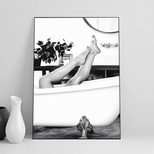 Woman in Bathtub Print, Feminist Poster, Bathroom Wall Art, Black and White, Vintage Photography, Girls Bathroom Decor, Feminine Wall Art