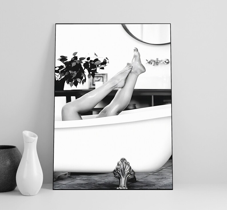 Woman in Bathtub Print, Feminist Poster, Bathroom Wall Art, Black and White, Vintage Photography, Girls Bathroom Decor, Feminine Wall Art