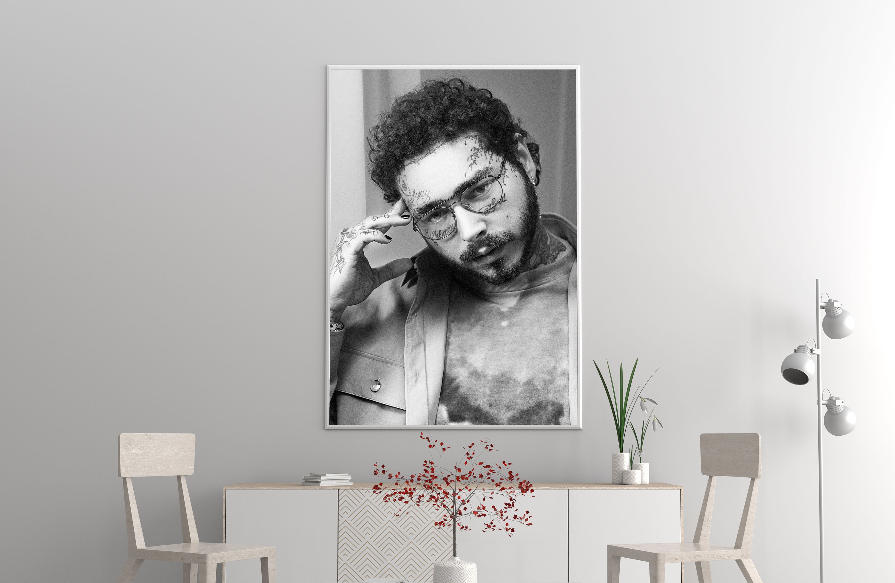 Post Malone Poster Print, Black and White, Post Malone Merch, Rapper