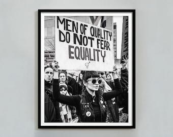 affiche féministe vintage, noir et blanc, impression d'égalité, art mural féminin, affiche de droite pour femmes, affiche d'activiste, décoration de chambre pour adolescentes