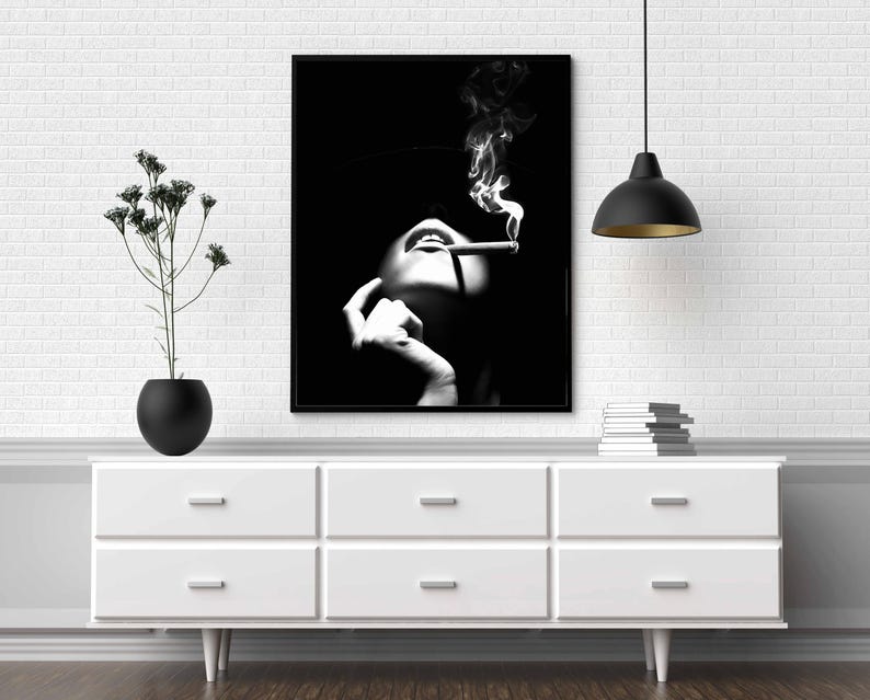 Woman Smoking Print, Black And White, Hypebeast Poster, Fashion Wall Art, Luxury Prints, Digital Download, Trendy Room Decor, Y2k Poster