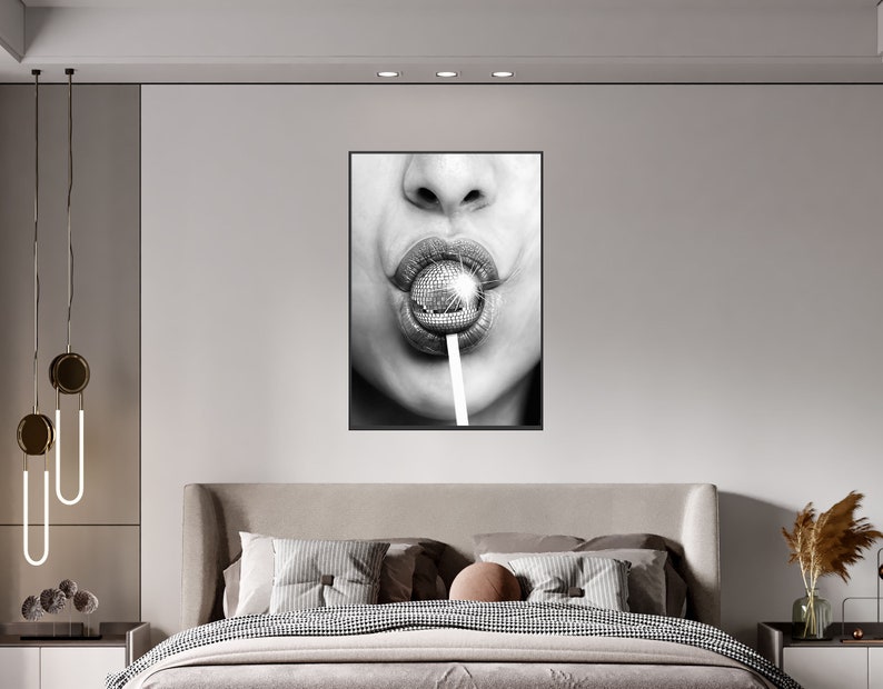 Minimalist Disco Ball Poster, Black And White, Disco Lollipop Print, Trendy Wall Art, Chic Room Decor, Wall Art Disco Ball, Digital Download