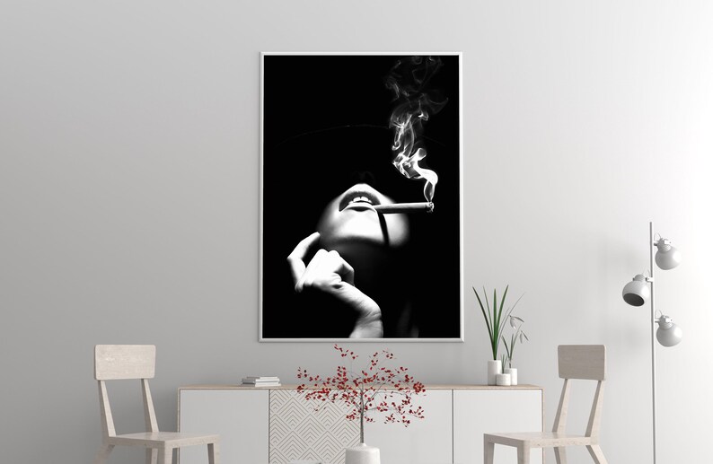 Woman Smoking Print, Black And White, Hypebeast Poster, Fashion Wall Art, Luxury Prints, Digital Download, Trendy Room Decor, Y2k Poster