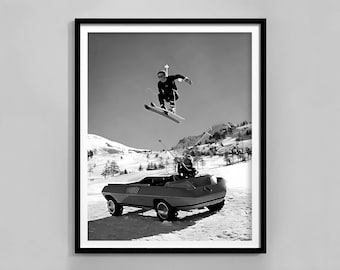 Vintage Ski Photo Print, Black And White, Ski Poster, Ski Jumper Poster, Ski Wall Art, Ski Lodge Decor, Skiing Print, Digital Download