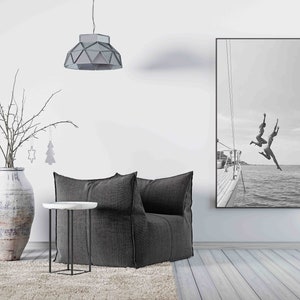 Black And White Ocean Jump Sail Boat, Yacht Wall Art, Women Jumping into Water, Wall Art, Beach Print, Summer Art, Boat Wall Art, Printable