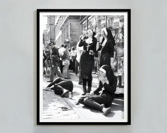 Nuns Drinking Poster, Black And White, Vintage Photo Print, Feminist Print, Digital Download, Bar Decor, Funny Art Printable, Nuns Print