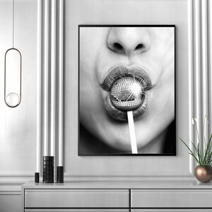 Minimalist Disco Ball Poster, Black And White, Disco Lollipop Print, Trendy Wall Art, Chic Room Decor, Wall Art Disco Ball, Digital Download