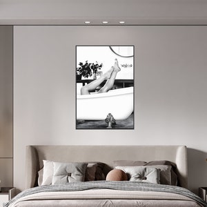 Woman in Bathtub Print, Feminist Poster, Bathroom Wall Art, Black and White, Vintage Photography, Girls Bathroom Decor, Feminine Wall Art