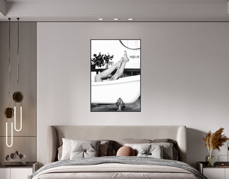 Woman in Bathtub Print, Feminist Poster, Bathroom Wall Art, Black and White, Vintage Photography, Girls Bathroom Decor, Feminine Wall Art
