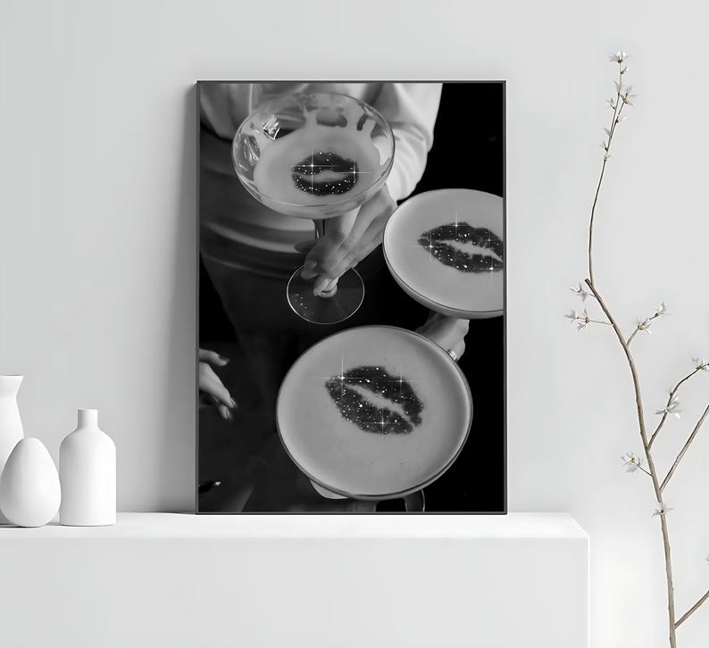 Vintage champagne Glass Print, Black And White, Bar Cart Poster, Cocktail Wall Art, Luxury Poster, Vintage Bar Decor, Digital Download