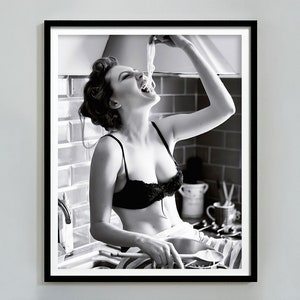 Woman Eating Spaghetti Poster, Black And White, Printable Kitchen Wall Art, Vintage Print, Pasta Print, Digital Download, Dining Room Decor