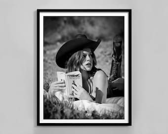 Desert Cowgirl Print, Black And White Western Art, Vintage Cowgirl Poster, Fashion Photography, Girls Room Decor, Digital Download