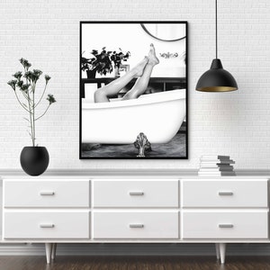 Woman in Bathtub Print, Feminist Poster, Bathroom Wall Art, Black and White, Vintage Photography, Girls Bathroom Decor, Feminine Wall Art