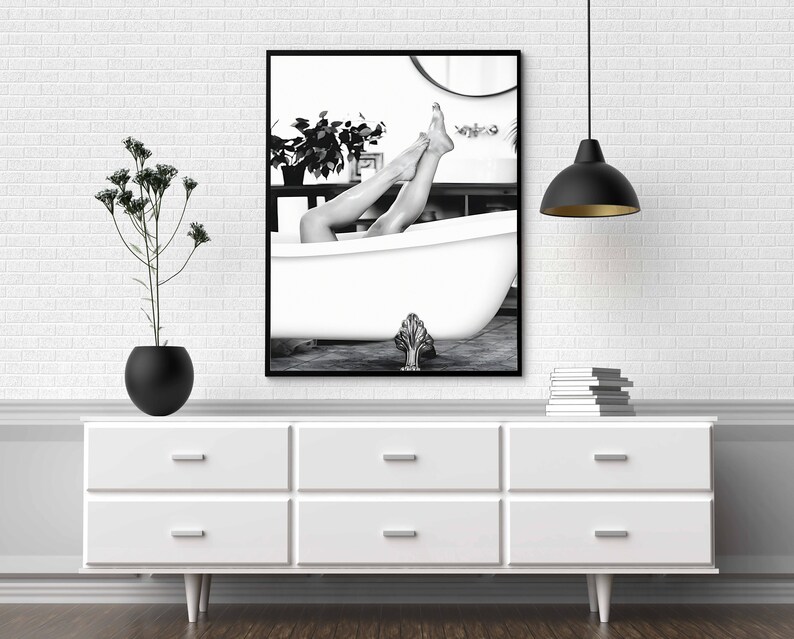 Woman in Bathtub Print, Feminist Poster, Bathroom Wall Art, Black and White, Vintage Photography, Girls Bathroom Decor, Feminine Wall Art