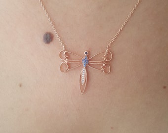 Dragonfly Necklace, Symbol of Love and Immortality, Bug Jewelry, 925 Sterling Silver Necklace, Gift for Mom, Gift for Lover, Gift for Woman