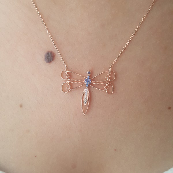 Dragonfly Necklace, Symbol of Love and Immortality, Bug Jewelry, 925 Sterling Silver Necklace, Gift for Mom, Gift for Lover, Gift for Woman