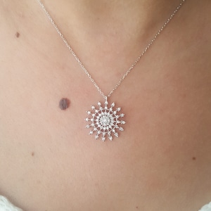 White Sun Necklace, Symbol of Life, Vitality and Energy, 925 Sterling Silver Sun Necklace, Girlfriend Gift, Perfect Gift for Mother