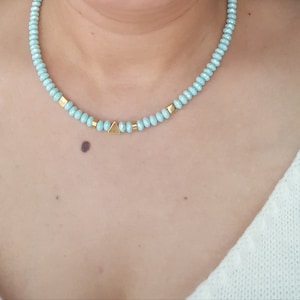 Water Green Geometric Necklace, Cristal Bead Necklace, Summer Necklaces, Beach Necklaces, Stylish and Elegant Necklaces, Shiny Jewelry, Y2K
