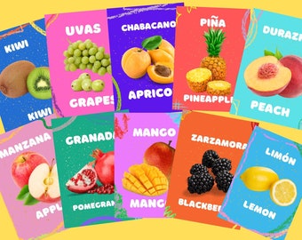 20 Spanish Fruits and Vegetable Flashcards | Printable Flashcards ...