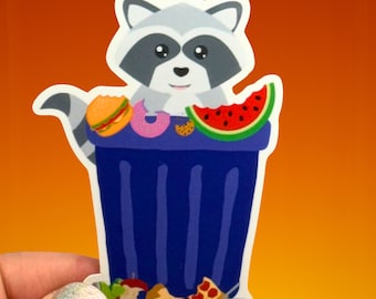 Cute Raccoon Sticker| Raccoon in Food Trash sticker| Cute Trash Raccoon Sticker| Kawaii Raccoon Vinyl sticker, Adorable Raccoon sticker