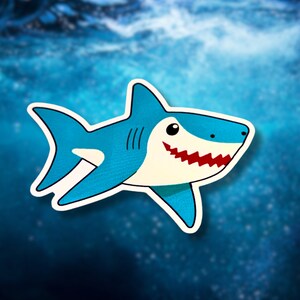Kawaii Shark Sticker: Adorable Smiling Vinyl Decal