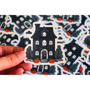 Hoonar Room Sticker Cute Haunted House, Matte Vinyl Sticker, Cute Halloween Decor ...