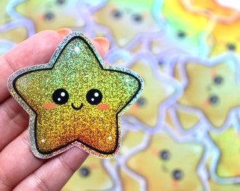 Kawaii Glitter Star Sticker | Glossy Vinyl Decal