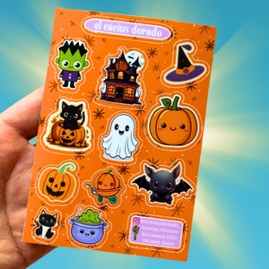 Cute Halloween Sticker Sheet | ghost, black cat, pumpkin, bat, haunted house| glossy Vinyl STICKER sheet, kawaii Halloween sticker sheet